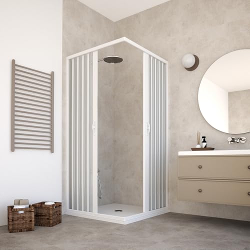 Duschkabine 70 x 90 x 185 (H) cm, Modell Paola, aus PVC, Ecköffnung, doppelte Flügeltüren, reduzierbar, wendbar, Farbe: Weiß. Duschkabine 70 x 90 x 185 (H) cm, Modell Paola, aus PVC, Ecköffnung, doppelte Flügeltüren, reduzierbar, wendbar, Farbe: Weiß. von HDcasa