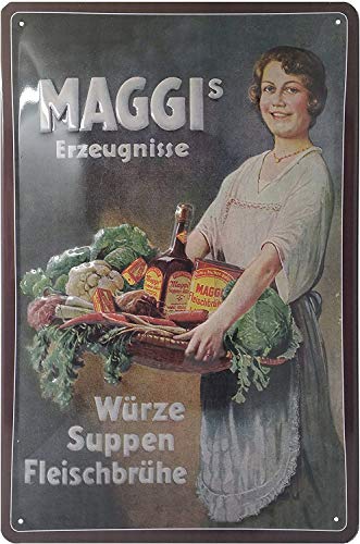 MAGGI Retro Reklame mit Dame, Blechschild, hochwertig geprägtes Retro Werbeschild, Türschild, Wandschild, Dekoration 30 x 20 cm von HDmirrorR