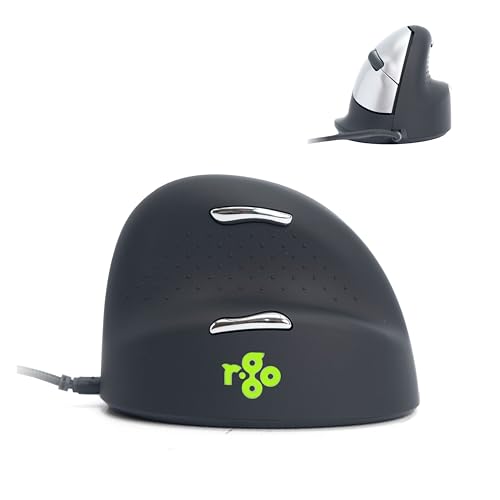 R-Go HE Ergonomische Maus, Für große Hand, Mit Break-Software, Stilles Klicken, (USB C Kabelkabelgebunden + USB A Konverter), 2400DPI, 5 Tasten, Vertikale Ergo Maus für Windows/MacOS/ (RGOHELA) von R-Go Tools