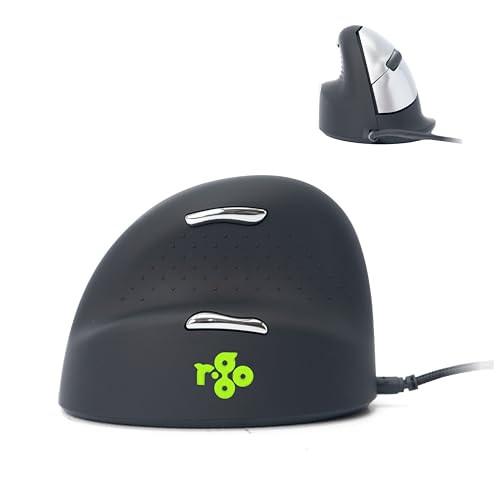 R-Go HE Ergonomische Maus, Für linkshänder, Mit Break-Software, (USB C Kabelkabelgebunden + USB A Konverter), 2400DPI, 5 Tasten, Vertikale Ergo Maus für Windows/MacOS/Linux (RGOHELE) von R-Go Tools