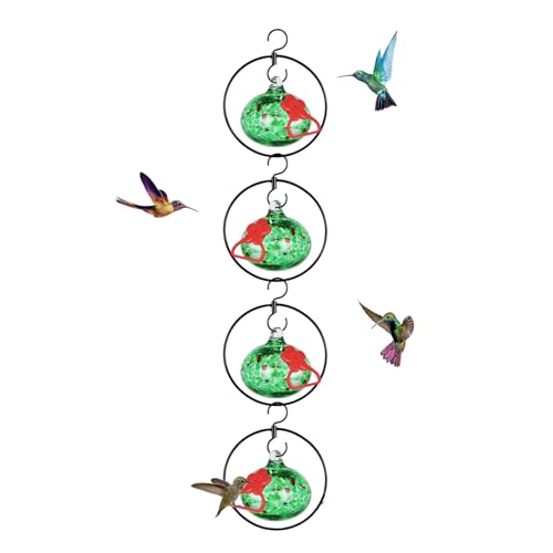 Headak Life Flexible, runde Kolibri-Futterspender für den Außenbereich, zum Aufhängen, ameisen- und bienensicher, mundgeblasenes Glas, Kolibri-Futterstation mit 4 verstellbaren Silikon-Sitzstangen von HEADAK LIFE
