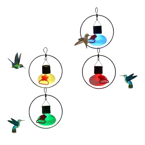 Headak Life Solar-Kolibri-Futterspender für den Außenbereich, Solar-Hängeleuchten, wasserdicht, Glaskolibri-Futterspender einzeln oder Kettenaufhängung, Gartendekoration für draußen, 4 Stück (mattes von HEADAK LIFE