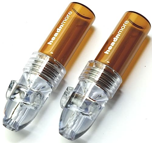 HEADNMORE® 2 x Dosierer Ø 1,4cm, Höhe ca. 6,7cm Transparent mit braunem Glas Sniffer Sniff Snuff Bottle Dispenser - mit Logo von HEADNMORE