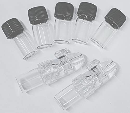 HEADNMORE® SET - 2x Dosierer Sniffer Spender Snuff Bottle + 5 x Ersatz Gläschen Transparent TT1 von HEADNMORE