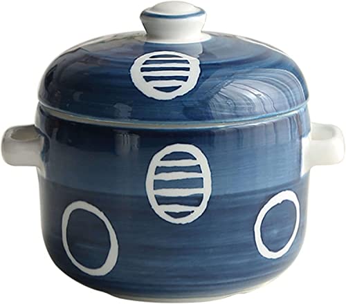 HEAGER Keramik Schüssel, Suppe Schüssel, Zwiebelsuppenschüssel mit Griffen und Deckel, 500 ml Keramikschüssel, mikrowellen- und ofenfest, 13,5 x 11 x 11,8 cm, Blau(Blu) von HEAGER