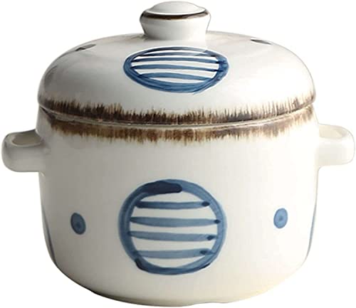 HEAGER Keramik Schüssel, Suppe Schüssel, Zwiebelsuppenschüssel mit Griffen und Deckel, 500 ml Keramikschüssel, mikrowellen- und ofenfest, 13,5 x 11 x 11,8 cm, Blau(White2) von HEAGER