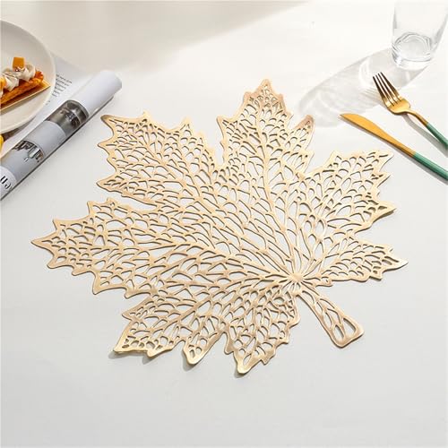 HEAGER Waschbare Metall-PVC-Tischkissen, 6 Stück PVC Hohl Tischsets for Esstisch Mehrfarbig 38x38 cm(Gold) von HEAGER