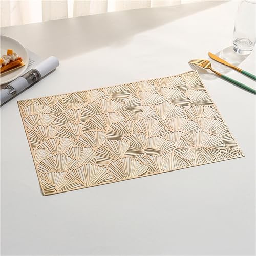 HEAGER Waschbare Metall-PVC-Tischkissen, Set mit 6 rechteckigen Tischsets aus PVC, 30 x 45 cm, Ginkgoblatt, Mehrfarbig(Gold) von HEAGER