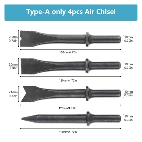 3/4/7/8Pcs Pneumatische Werkzeug Air Hammer Handheld Pistole Gas Air Schaufeln Kleine Rost Entferner schneiden Bohren Luft Meißel Werkzeuge,Kraftpaket-Leistung(Type-A 4Pcs Chisel) von HEALBYBLE