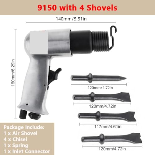 3/8'' 120mm Air Hammer Professionelle Handheld Pistole Gas Schaufeln Kleine Rost Entferner Schneiden Pneumatische Werkzeug Luft Meißel,Kraftpaket-Leistung(9150 with 4 Shovels) von HEALBYBLE