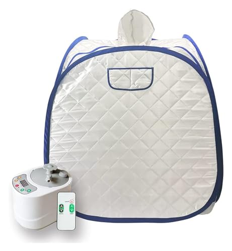 Tragbares Sauna-Set for eine Person, Ganzkörper-Spa-Hutzelt for zu Hause, inklusive 2-Liter-Dampfgarer mit Fernbedienung,Saunasitzungen zu Hause(Blue-border) von HEALBYBLE