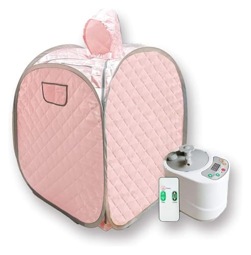 Tragbares Sauna-Set for eine Person, Ganzkörper-Spa-Hutzelt for zu Hause, inklusive 2-Liter-Dampfgarer mit Fernbedienung,Saunasitzungen zu Hause(Pink-border) von HEALBYBLE
