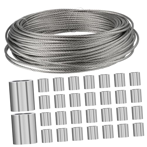 HEALEEP 1 Rolle Drahtseil mit Aluminiumhülsen Rostfreies Seil für Garten Bastelprojekte und Cargo Sicherung Vielseitig und Einfach zu Handhaben von HEALEEP