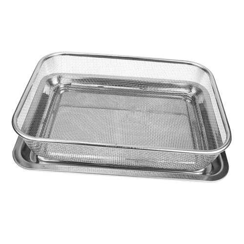 HEALEEP Luftfritteuse Frittierkorb Abtropfkorb für Pommes und Gemüse Hitzebeständig für Heiße Töpfe und Frittieren mit Abtropfschale von HEALEEP