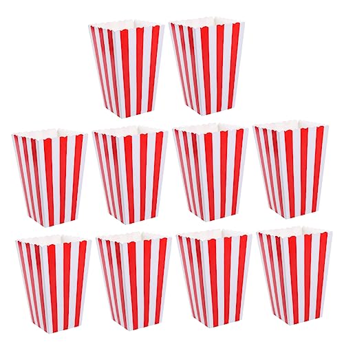 HEALEEP 10 Stück Popcorn Boxen mit Roten Streifen Papier Popcornhalter für Party Filmabend Snackbehälter Vielseitig Verwendbar für Süßigkeiten Kekse Bpa Frei Langlebig für Bulk Verpackung von HEALEEP