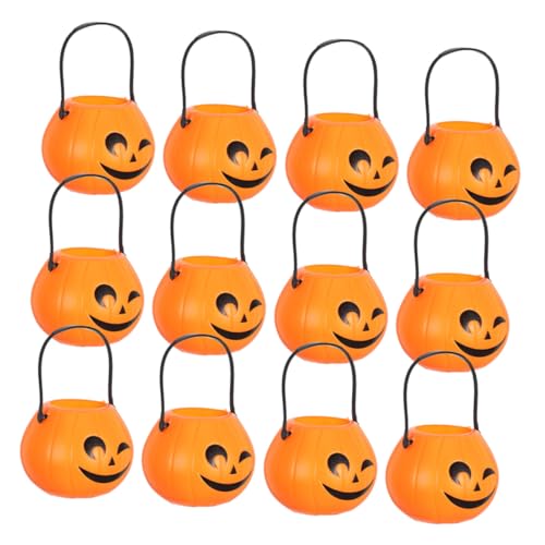 HEALEEP 12 Stück Teiliges Halloween Mini Kürbis Eimer mit Griffen Tragbare Trick Treat Süßigkeiteneimer aus Robustem Kunststoff Kleine Handliche Partybehälter für Erwachsene von HEALEEP