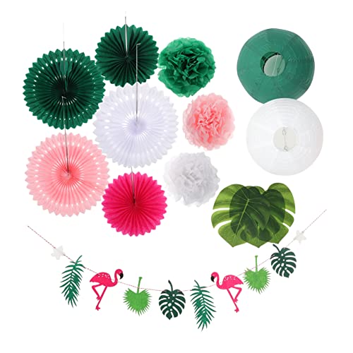 HEALEEP 1Satz Flamingo Monstera Banner Papierfächer Dekoration für Sommerparty Hawaii Strand Pool Geburtstagsfeier von HEALEEP