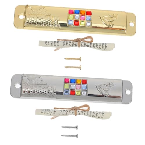 HEALEEP 2 Sätze Metall Mezuzah Teiliges mit Hebräischer und Englischer Segensschrift Jüdisches Türdekor für Einen Geschützten Silber und Gold Einzigartige Handwerkskunst von HEALEEP