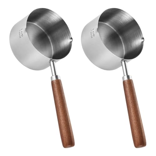 HEALEEP 2 Stück Edelstahl Mini Saucepan mit Ausgießer Holzgriff für Komfortablen Halt Platzsparend Vielseitig für Butter Schmelzen Milch Erwärmen Saucen Zubereiten Induktionsgeeignet von HEALEEP