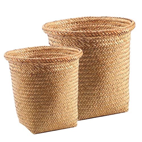 HEALEEP 2 Stück Handgewebte Abfallkörbe aus Rattan Multifunktionale Papierkörbe für Schlafzimmer Wohnzimmer und Büro Stilvolle Aufbewahrungslösungen für Abfälle von HEALEEP