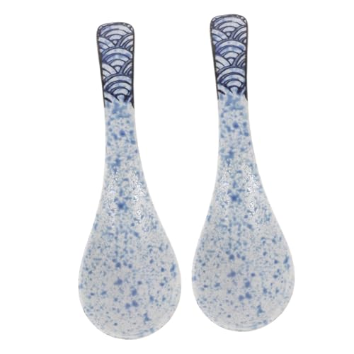 HEALEEP 2stücke Keramik Löffel Für Suppe Und Ramen Retro Porzellan Essbesteck Für Asiatische Gerichte Für Suppen Und Dumplings Elegantes Design Für Esstisch von HEALEEP