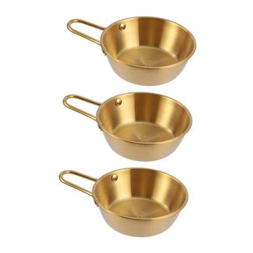 HEALEEP 3 Stück Koreanische Traditionelle Reiswein schalen aus Edelstahl mit Griff Goldfarbene Schüsseln für Koreanische Küche Camping und Party Geeignet von HEALEEP