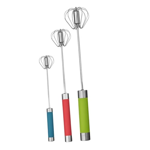 HEALEEP 3 Stück Teiliges Edelstahl Halbautomatischer Handmixer Rotierender Schneebesen in Blau Rot Grün Ergonomisch Rostfrei für Küche Backen Eier Saucen Teigmix von HEALEEP