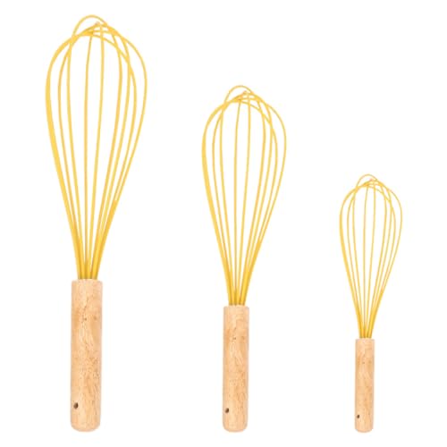 HEALEEP 3 Stück Teiliges Handrührgerät mit Holzgriff Praktischer Schneebesen für Eier und Teig Ergonomisches Design für Küche und Bäckerei Hitzebeständig und Leicht zu von HEALEEP