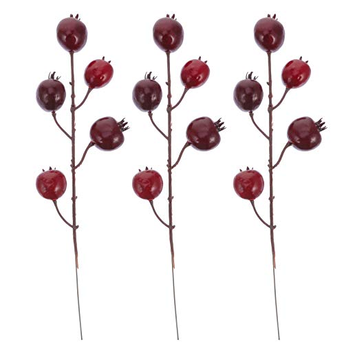 HEALEEP 3 Stück Weihnachtsdeko Simulierte Granatapfelzweige Künstliche Beeren für Festliche Dekorationen für Weihnachtsbaum Kränze und Partys Dunkelrot von HEALEEP