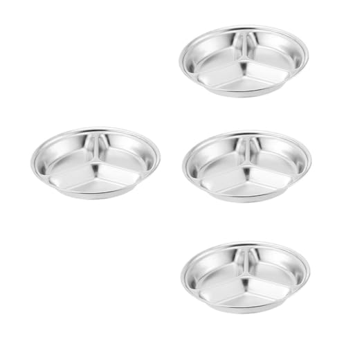 HEALEEP 4 Stück Edelstahl Runde Gewürzschalen mit Fächern Hitzebeständige Servierplatten für Soßen Dips Snacks Kompakt Leicht Vielseitig für Zuhause und Gastronomie von HEALEEP