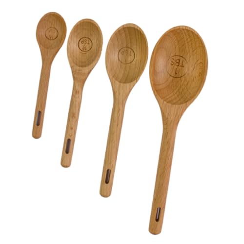 HEALEEP 4 Stück Teiliges Backwerkzeug Set Beech Holz Messlöffel für Präzises Messen von Kaffee Milchpulver und für Küche und Backen von HEALEEP