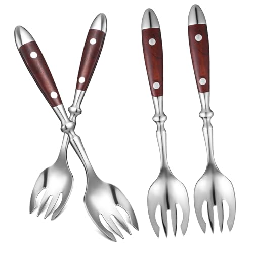 HEALEEP 4 Stück Teiliges Spork aus mit Holzgriff Robuste Wiederverwendbare Gabeln und Löffel für Desserts und Lange Multifunktionsbesteck für Zuhause und Unterwegs von HEALEEP