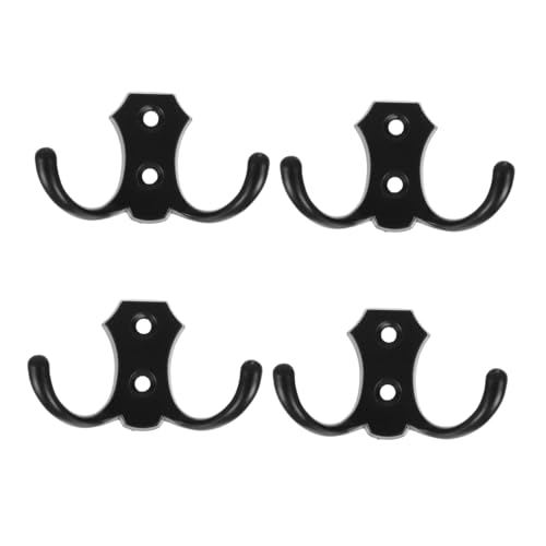 HEALEEP 4 Stück Wandhaken aus Zinklegierung Doppelte Garderobenhaken Kreatives Design Matte Schwarze Oberfläche Vielseitig für Kleidung Handtücher Taschen Geeignet für Schlafzimmer Bad von HEALEEP