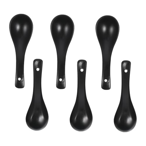 HEALEEP 6 Stück Keramik Löffel Schwarze Kleine Suppenlöffel Gesundes Porzellan Geschirr Glatte Oberfläche Komfortabler Griff für Suppe Dessert Porridge von HEALEEP