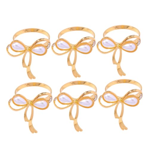HEALEEP 6 Stück Serviettenringe Schleifenform mit Perlen Eleganter Serviettenhalter für Tischdekoration Langlebig Legierter Napkin Ring für Hochzeit Weihnachten Party Stilvolle von HEALEEP