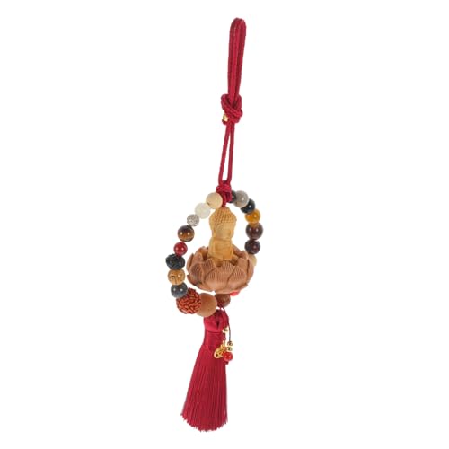 HEALEEP Buddha Hängeornament Aus Holz Mit Rotem Troddel Spirituelles Feng Shui Deko Für Auto Wohnzimmer Zuhause Handgefertigter Für Stilvolle Akzente von HEALEEP