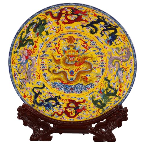 HEALEEP Dekorative Chinesische Keramikplatte mit Drachenmotiv Runde Porzellan Dekoration für Wohnzimmer und Küchenschrank Stilvolle Handgefertigte Heimdekoration HEALEEP Dekorative Chinesische Keramikplatte mit Drachenmotiv Runde Porzellan Dekoration für Wohnzimmer und Küchenschrank Stilvolle Handgefertigte Heimdekoration von HEALEEP
