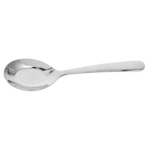 HEALEEP Edelstahl Löffel Flacher Boden Ergonomisch Großer Servierlöffel Vielseitig für Küche Zuhause Cafeteria Kochen und Servieren Silber von HEALEEP