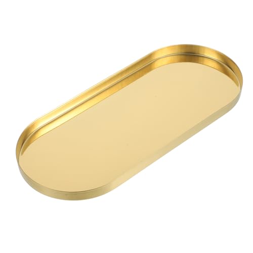 HEALEEP Goldfarbenes Edelstahl Serviertablett Oval Groß Multifunktionales Schmuck Snacktablett Metallisches Aufbewahrungstablett für Schlüssel Kosmetik und Wohnaccessoires von HEALEEP