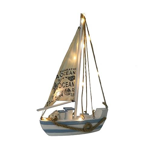 HEALEEP Holz Segelboot Modell mit LED Beleuchtung Mediterranes Design für Stilvolle Wohnraumdekoration Ohne Batterie von HEALEEP