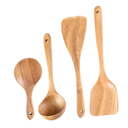 HEALEEP Holz kochlöffel set mit Langem Griff Hitzebeständig Kratzfest Ergonomisch Geformt Küchenutensilien für Antihaft pfannen Geeignet für Haushalt Restaurant und Camping von HEALEEP