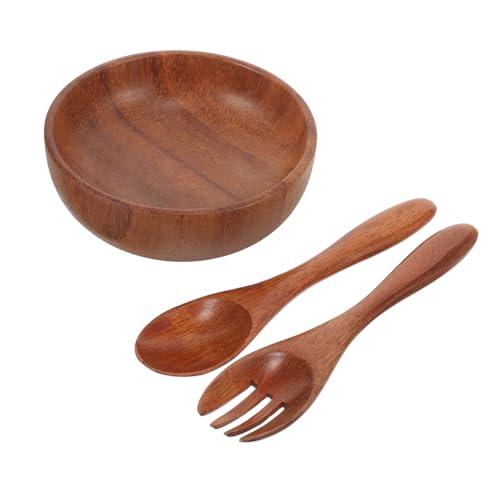 HEALEEP Holzsalatschüssel mit Löffel und Gabel Robuste Glatte Obstschale aus Holz Leichte Sichere Holzschüssel für Salate Suppen Pasta Vielseitig Verwendbar von HEALEEP