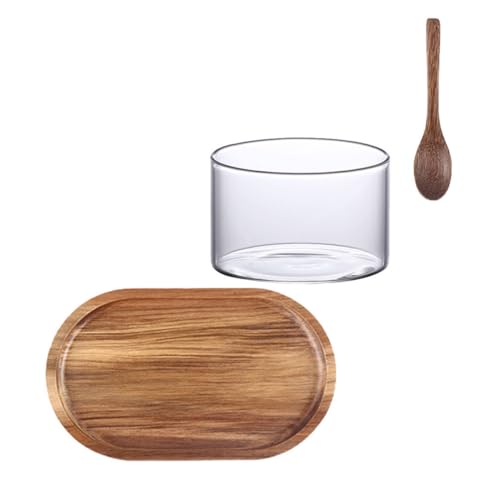 HEALEEP Japanisches Akazienholz serviertablett mit Glasbecher Löffel und Snackplatte Multifunktionales Milch Kaffee tablett für Stilvolle Tischdekoration und Ordentliche Präsentation von HEALEEP