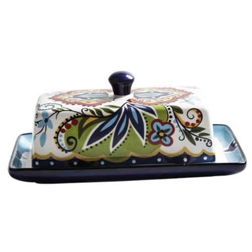 HEALEEP Keramik Butterdose mit Deckel Blumendesign Langlebig und Farbbeständig Praktische Butterdose für Küche und Esszimmer Eleganter Butterbehälter aus Porzellan für Familie und Freunde von HEALEEP