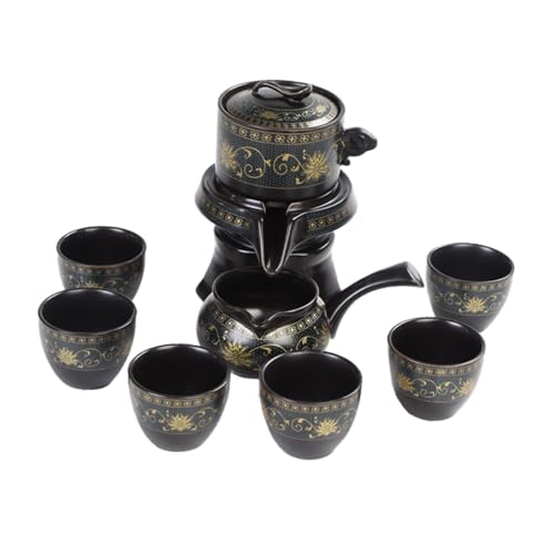 HEALEEP Keramik Teekanne Set Retro Chinesisches Kung Fu Teeset für Büro und Zuhause Drehbare Halbautomatik Geeignet für Losen Tee Teebeutel und Fruchtaufguss von HEALEEP