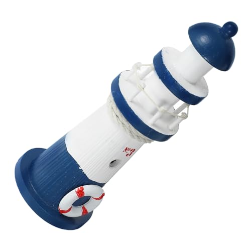 HEALEEP Mediterraner Holz Leuchtturm Deko Ornament Kleine Nautische Tischdekoration Nautischer Stil für Wohnzimmer Büro Wohnzimmer mit Tiefblauer Farbe von HEALEEP