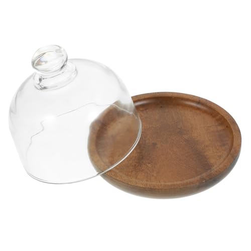 HEALEEP Mini Dessert Holz mit Transparentem Glasdeckel Praktisches Kuchen schutztablett Langlebiges Snack tablett für Küche und Party Glatte Oberfläche Einfach zu Reinigen von HEALEEP