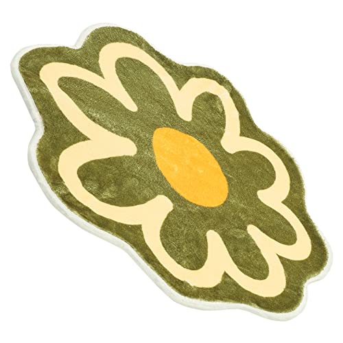HEALEEP Rutschfester Blumenform Teppich Grün Fußmatte für Eingangsbereich Wohnzimmer und Badezimmer Dekorative Weiche Bodenmatte mit Rutsch Funktion Vielseitiger Wohnraumteppich von HEALEEP