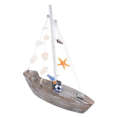HEALEEP Segelboot- : Küsten-segelboot-Ornament – ​​mediterranes Segelschiff-bootsmodell Aus Holz Mit Muscheldetails Für Strandpartys Und Heimdekoration von HEALEEP