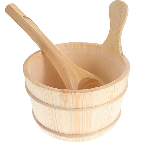 HEALLILY 2 Stück Sauna Holz Eimer und Schöpflöffel Set Sauna Wasser Eimer Holz Schöpfkelle Kit Fassset Sauna Dampf Wasser Zubehör (neutraler Stil) von HEALLILY